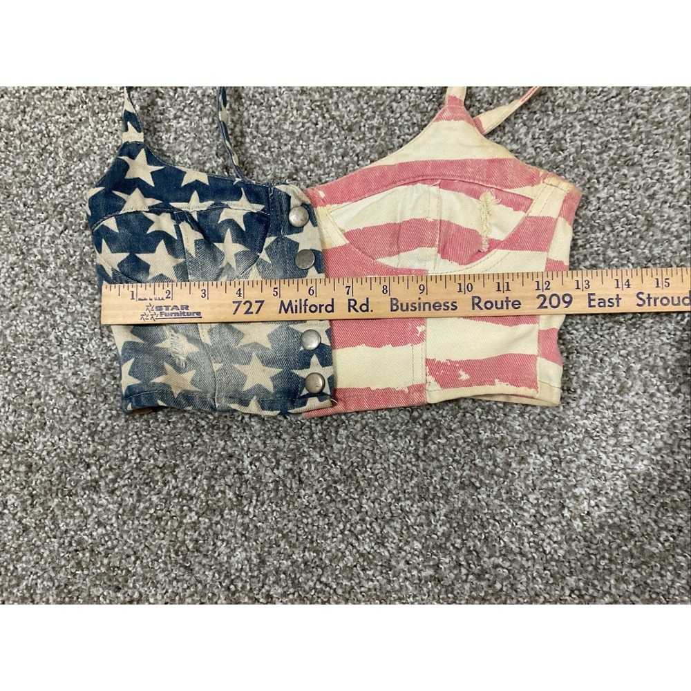 36point5 Distressed Denim‎ American Flag Snap Front Bustier Corset Halter Top Sm - Picture 7 of 8